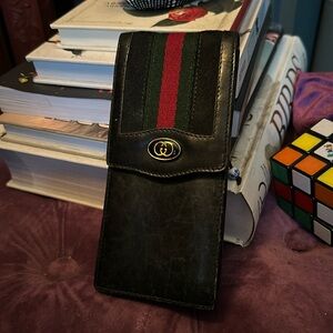 Gucci GG logo web leather canvas eyeglass case bag box purse